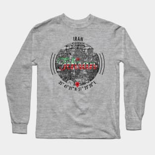 Tehran IRAN Road Map Art - Earth Tones Long Sleeve T-Shirt